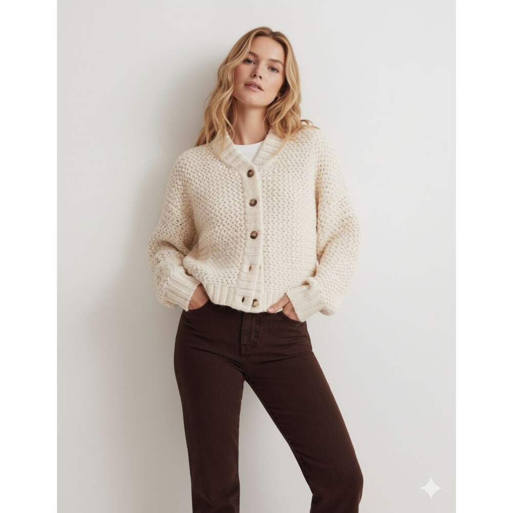 Madewell Bomber Cardigan Wool Blend Sweater Antique Cream Size XS
